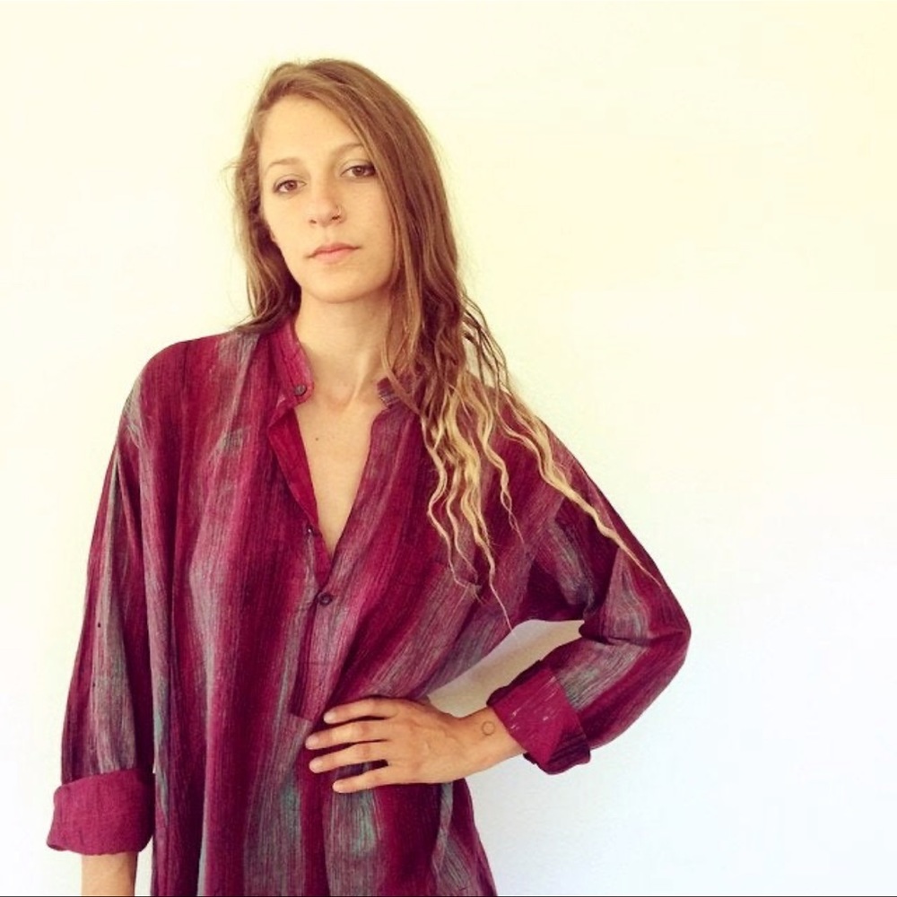 *SOLD*Vintage Long Shirt Tunic Kaftan Dress Beach Cover Up Free Size Burgandy